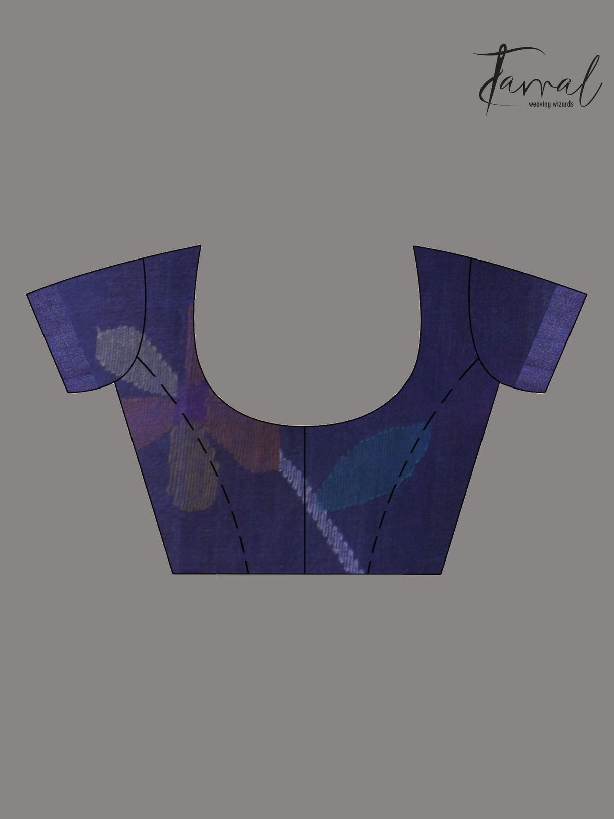 Midnight indigo with multicolour madhvilata allover floral handwoven muslin silk jamdani saree - Tamal Boutique