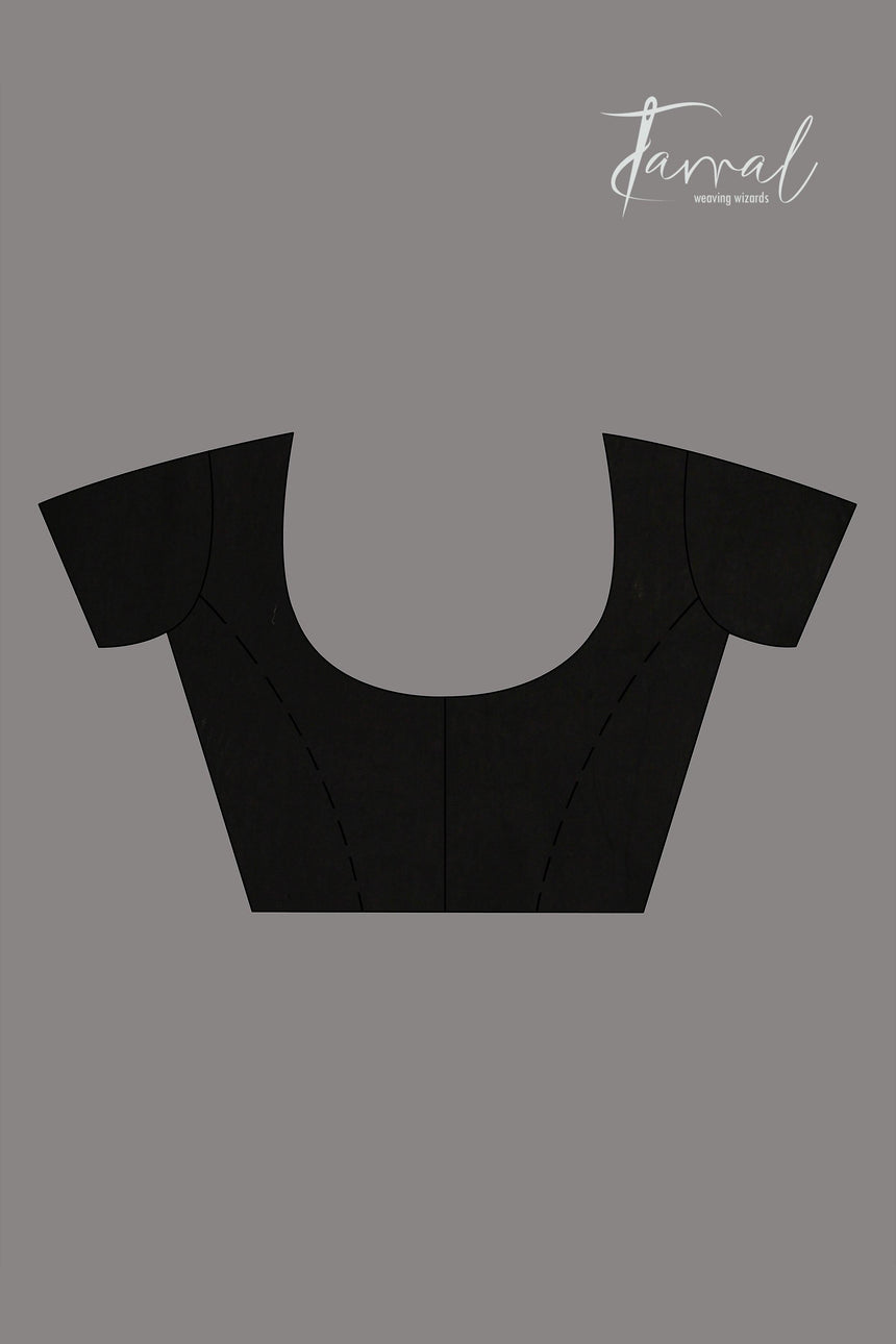 Black with silver & golden zari lotus pallu handwoven silk linen jamdani saree - Tamal Boutique