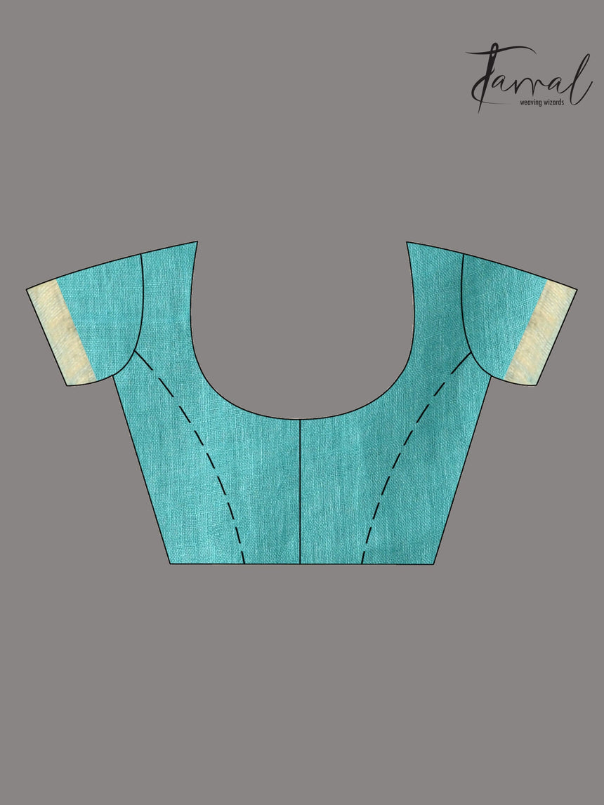 Sea green with white linen handcrafted batik saree - Tamal Boutique