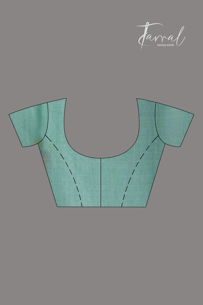 Pine green with blossom tree pallu muslin silk handwoven jamdani saree - Tamal Boutique