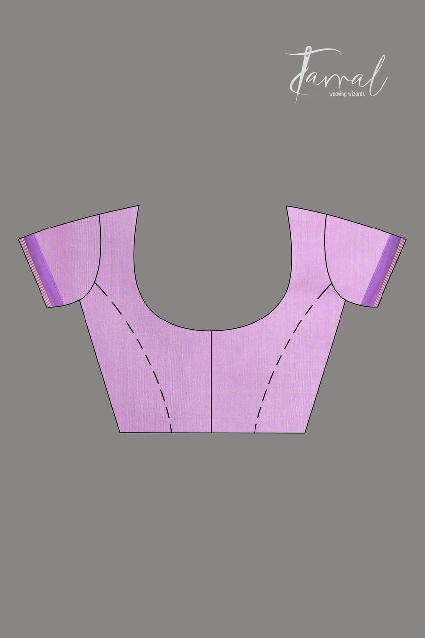 Lavender with purple border rose motifs allover muslin silk hand woven jamdani saree - Tamal Boutique