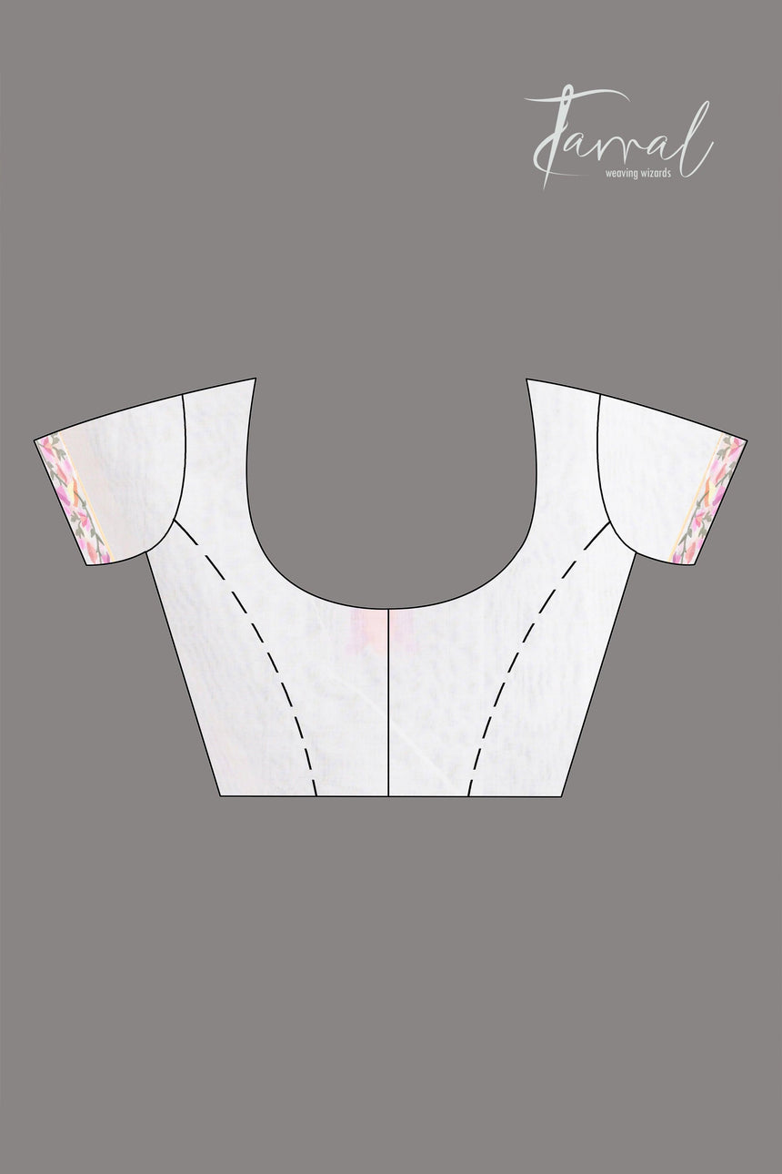 White with multicolour kalmilata floral handwoven muslin silk jamdani saree - Tamal Boutique