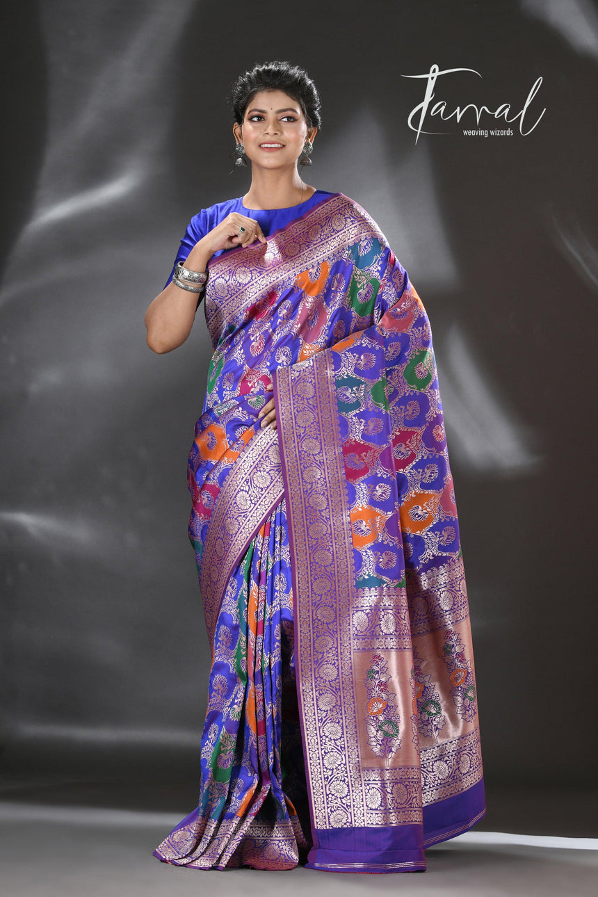Lavender with multicolour rang cut Banarasi silk saree - Tamal Boutique