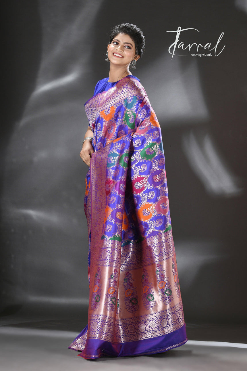 Lavender with multicolour rang cut Banarasi silk saree - Tamal Boutique