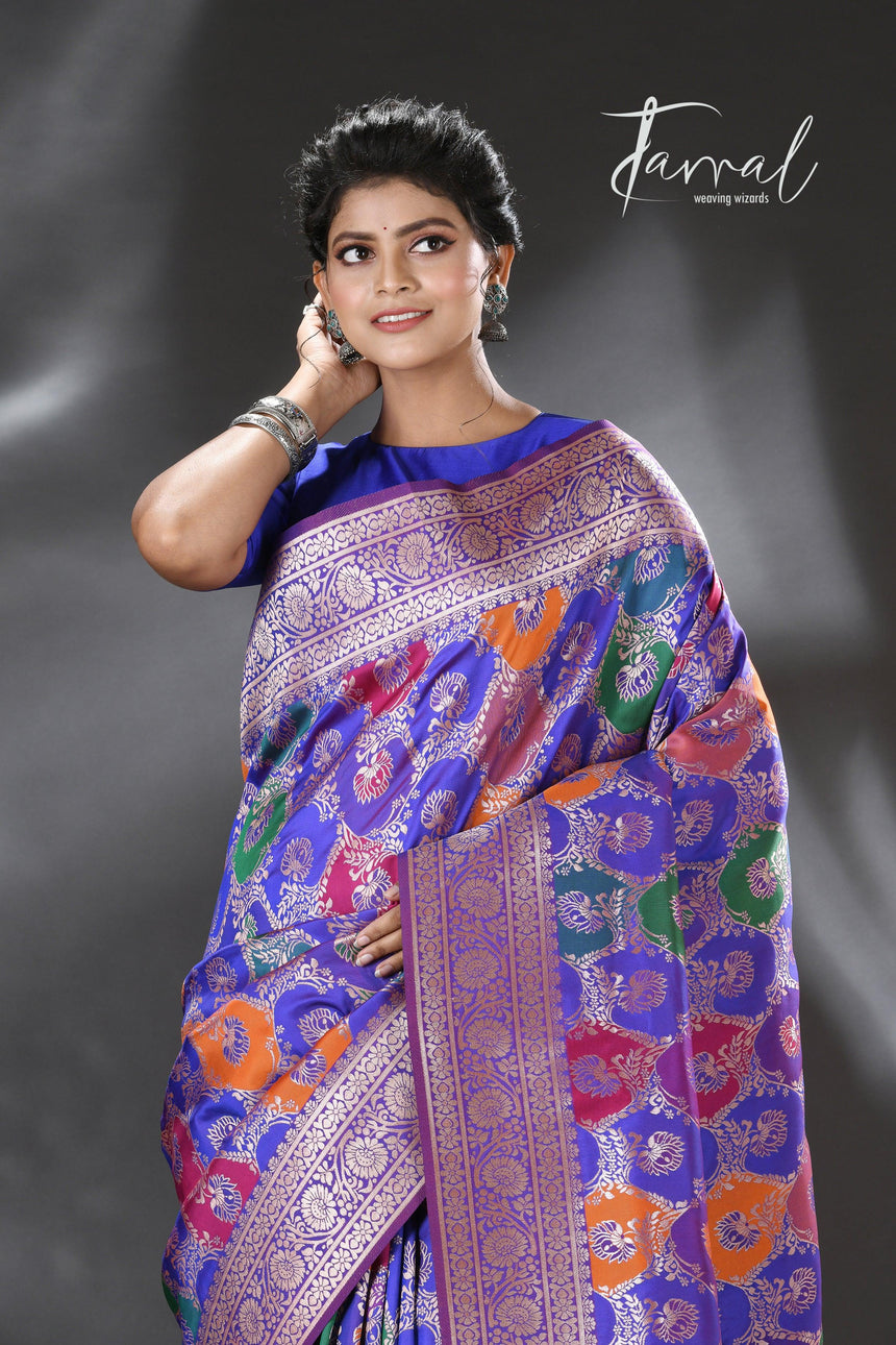 Lavender with multicolour rang cut Banarasi silk saree - Tamal Boutique