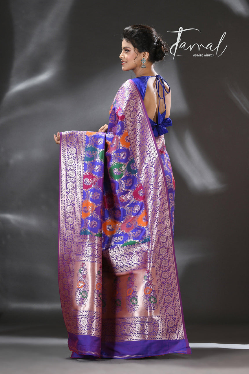 Lavender with multicolour rang cut Banarasi silk saree - Tamal Boutique