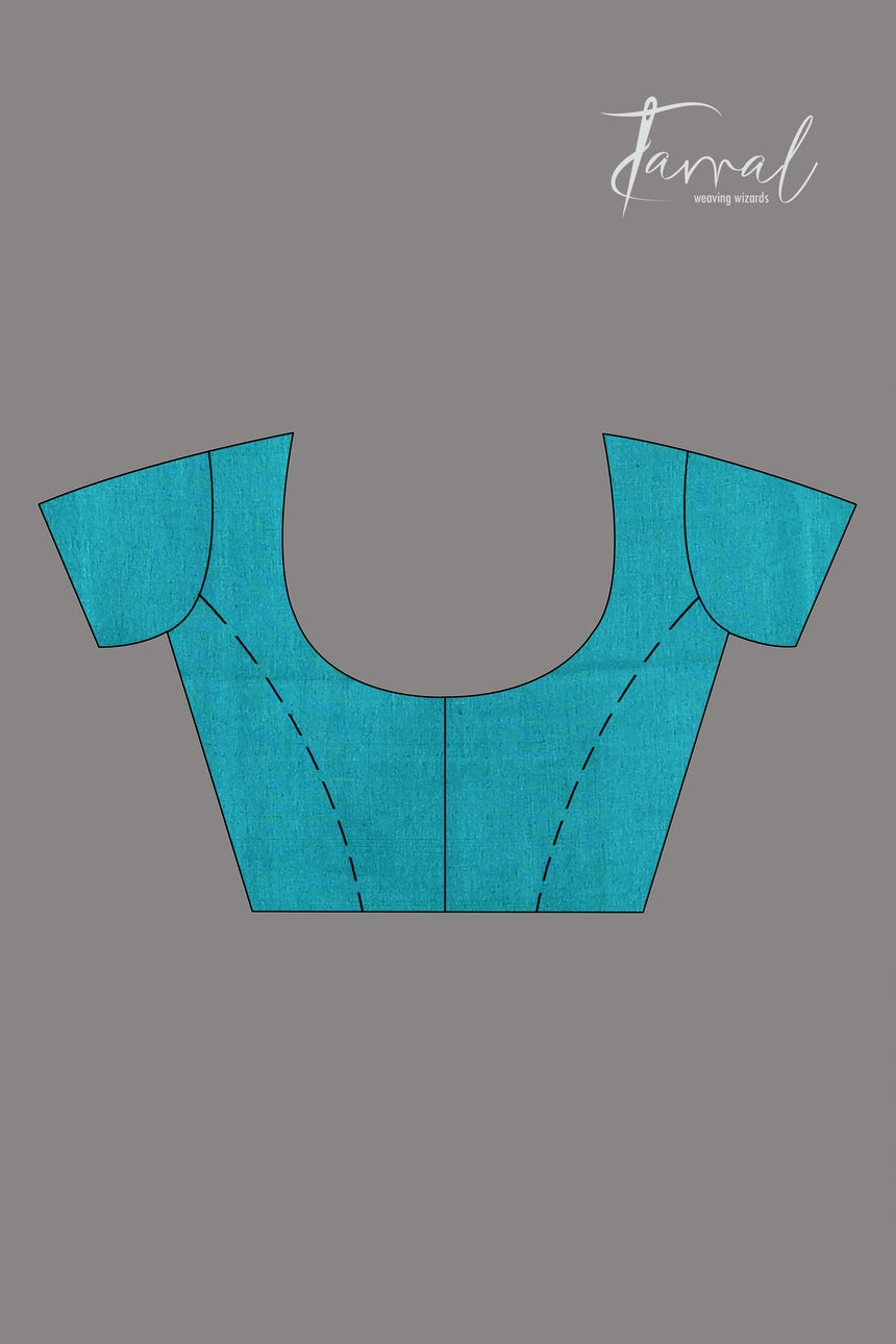 Tel blue silk linen thoka floral pallu handwoven jamdani saree - Tamal Boutique