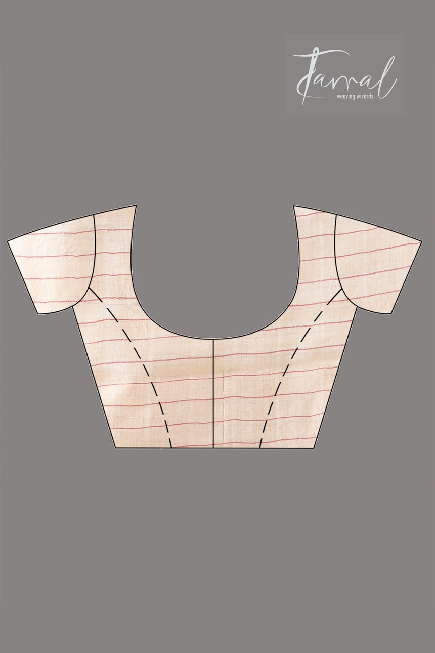 Light muga with red colour floral lata handwoven tussar silk jamdani saree - Tamal Boutique