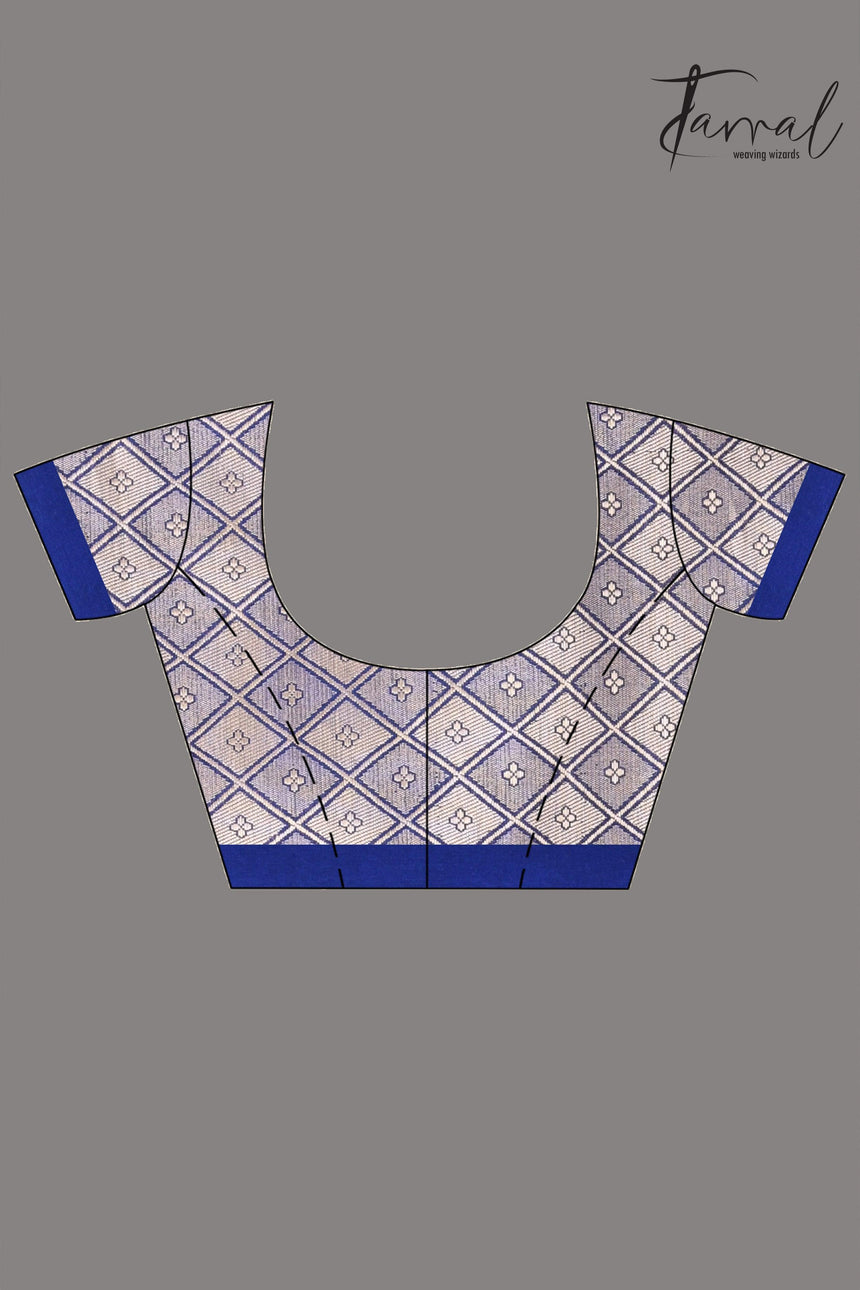 Royal blue with silver zari Banarasi silk saree - Tamal Boutique