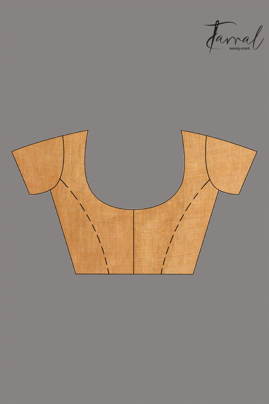 Yellow with red border zari linen handloom saree - Tamal Boutique