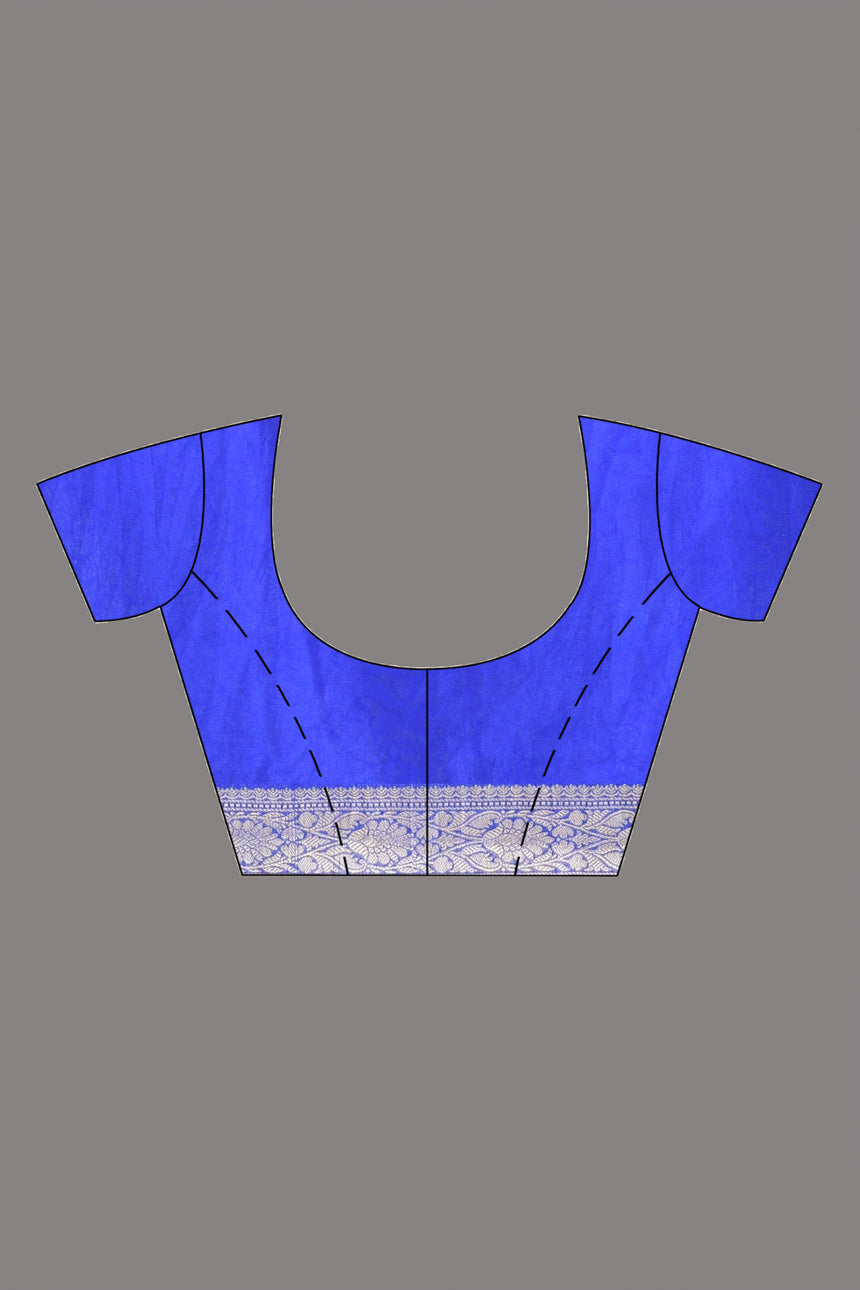 Royal Blue Banarasi Silk Saree with Antique Silver Zari Jal Weave