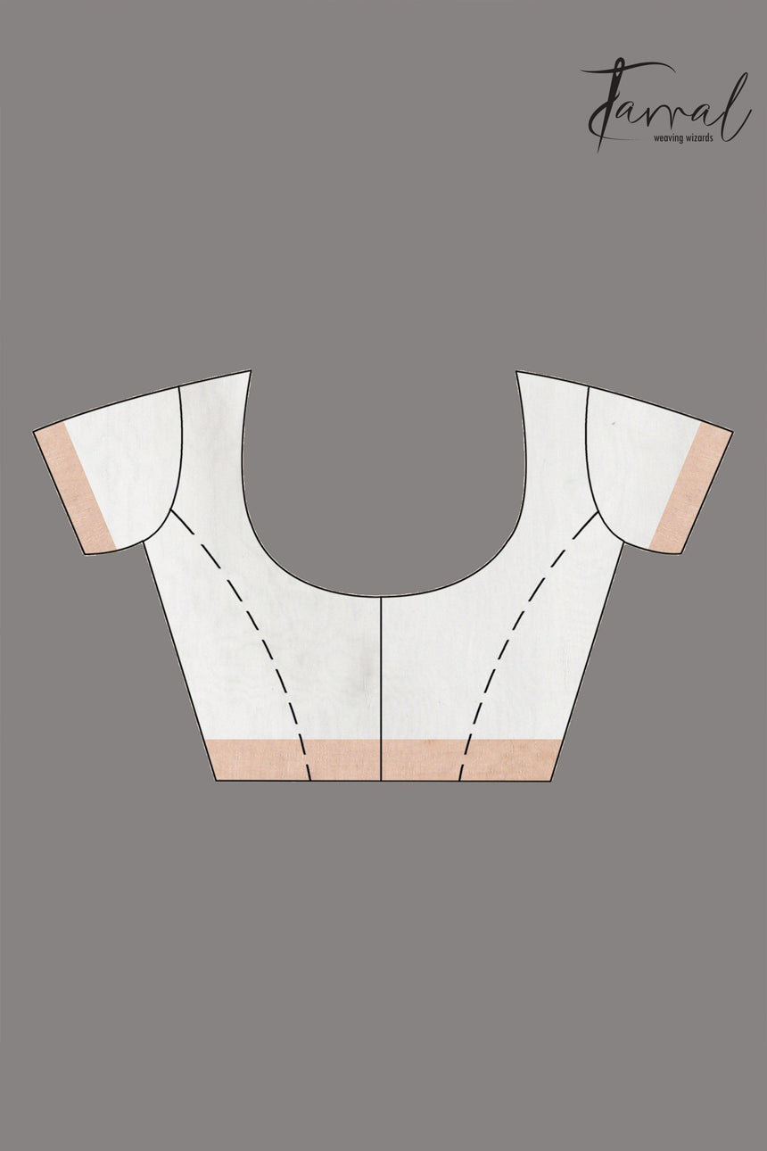 Offwhite with zari border contemporary handwoven muslin silk dhakai jamdani saree - Tamal Boutique