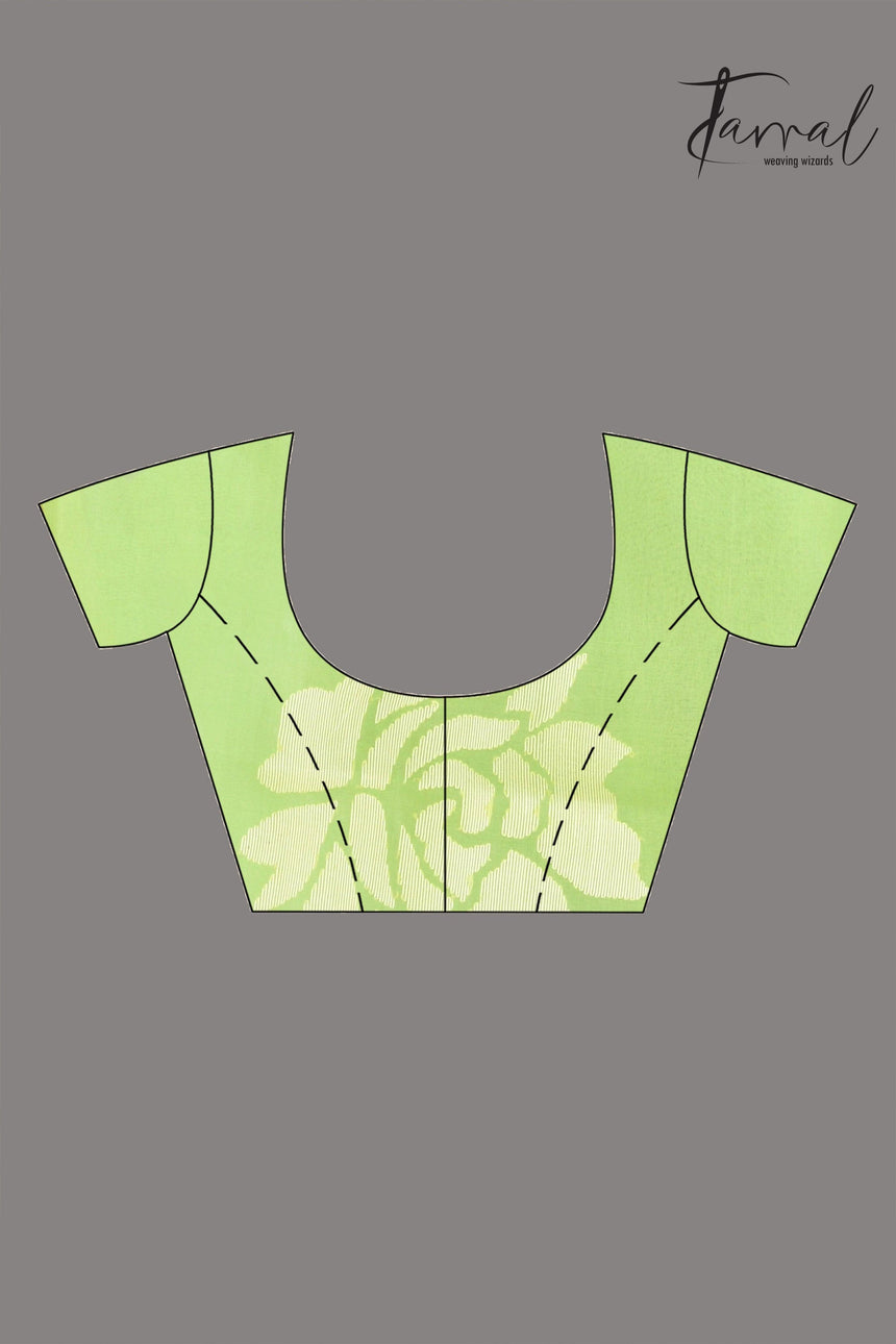 Parrot Green rose motifs muslin silk handwoven jamdani saree - Tamal Boutique