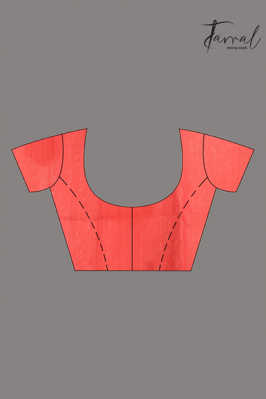 Red with multicolour hibiscus motifs handwoven jamdani in muslin silk saree - Tamal Boutique