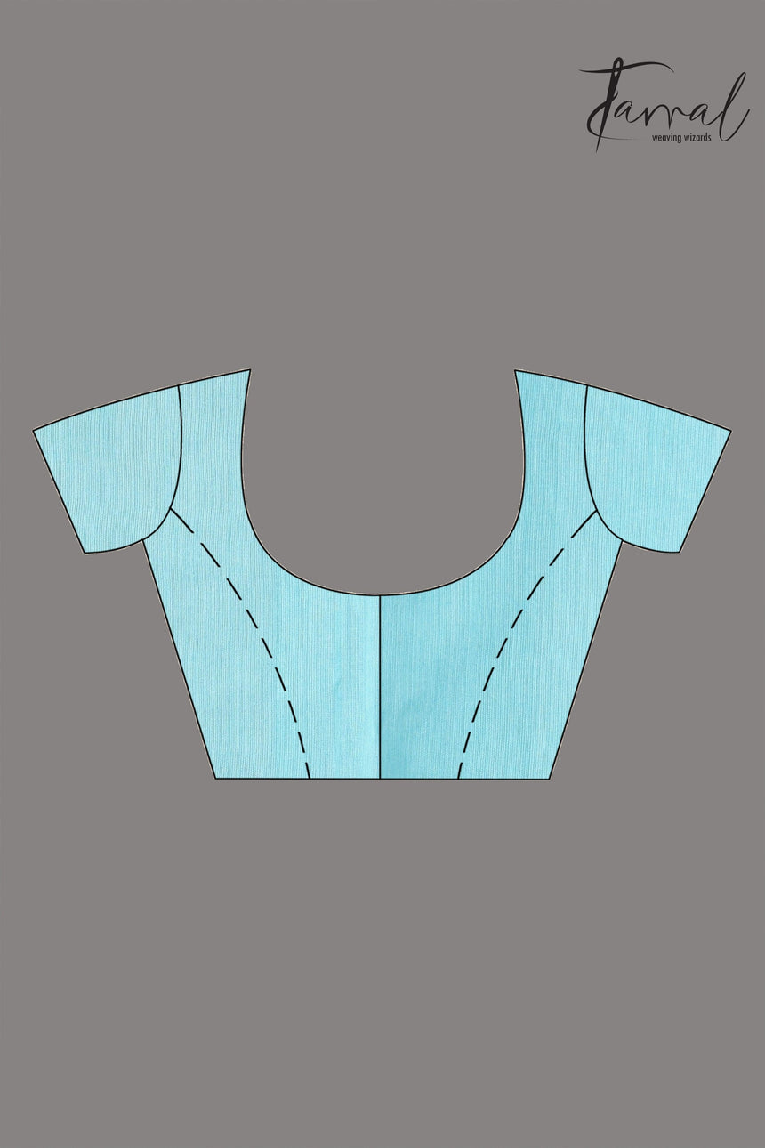 Light sky blue with lavender border allover myriad flowers handwoven muslin silk jamdani saree - Tamal Boutique