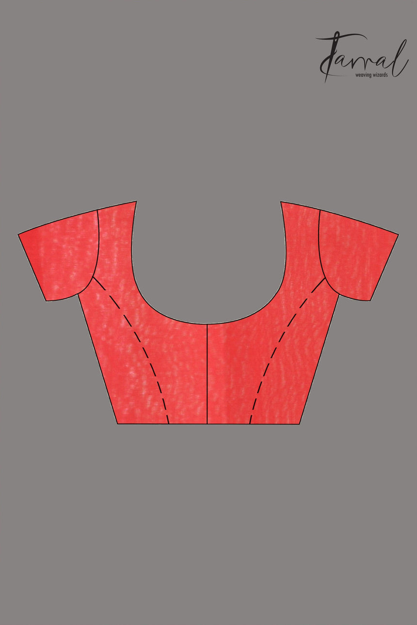 Red with muga colour border floral pallu butas muslin silk handwoven jamdani saree - Tamal Boutique