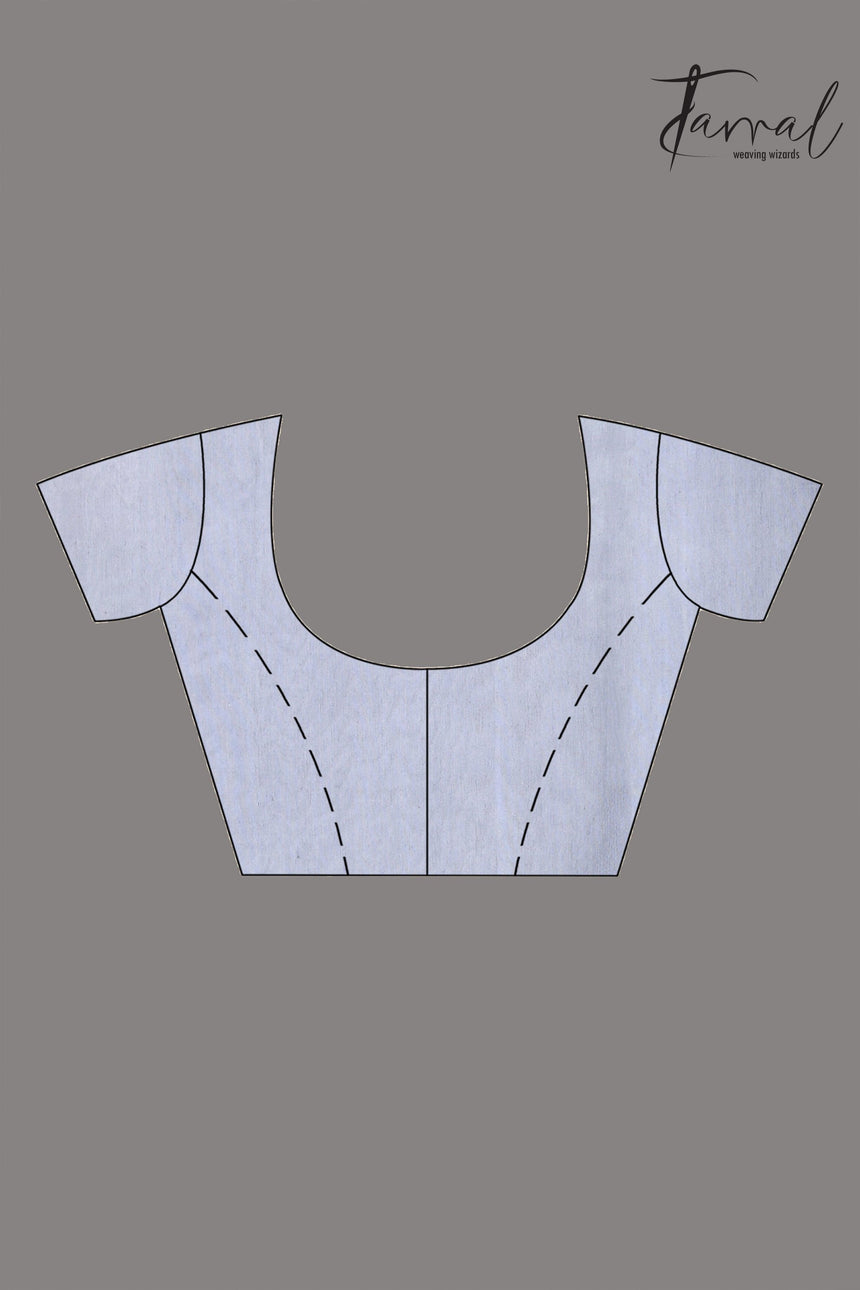 Grey with silver zari silk linen tree pallu handwoven jamdani saree - Tamal Boutique