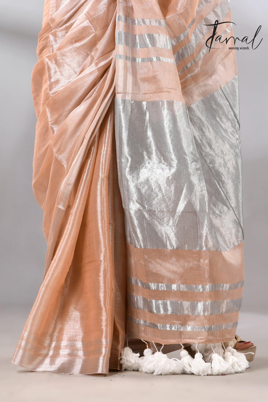 Light peach tissue handloom saree - Tamal Boutique