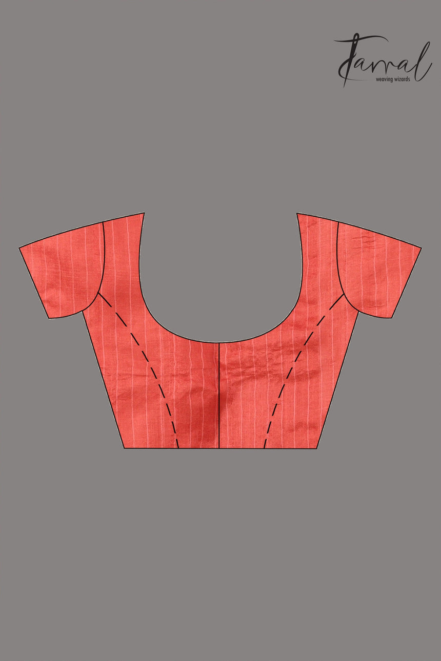 Red colour traditional Tussar silk handwoven jamdani saree - Tamal Boutique