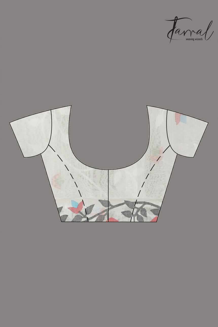 Offwhite with multi colour allover floral muslin silk handwoven jamdani saree - Tamal Boutique