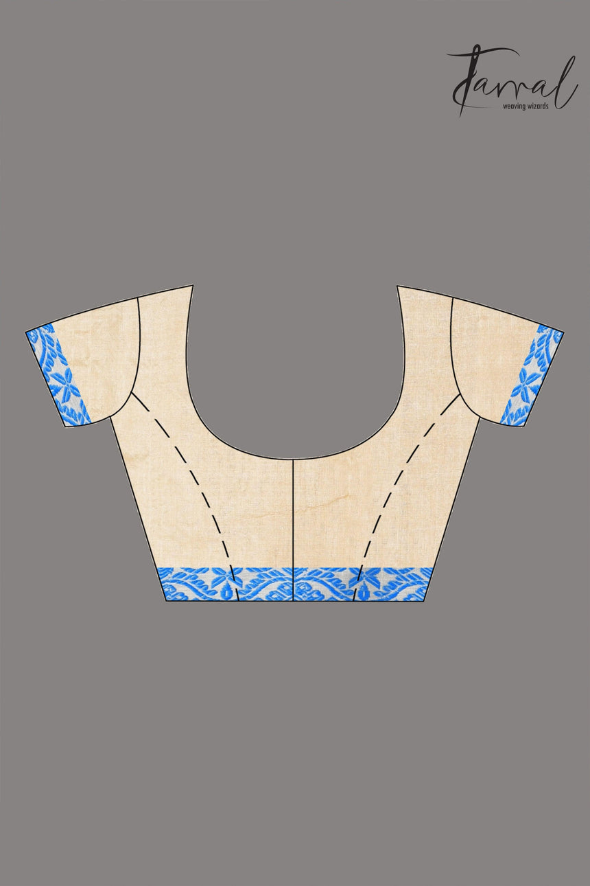 light muga with sky & sea green border tussar silk handloom Mahapar saree - Tamal Boutique