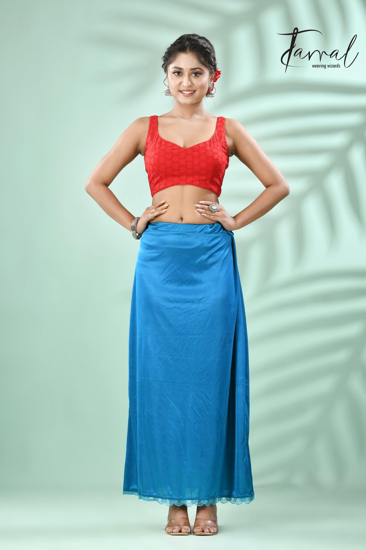 Peacock blue Lycra Stretchable Petticoat - Tamal Boutique