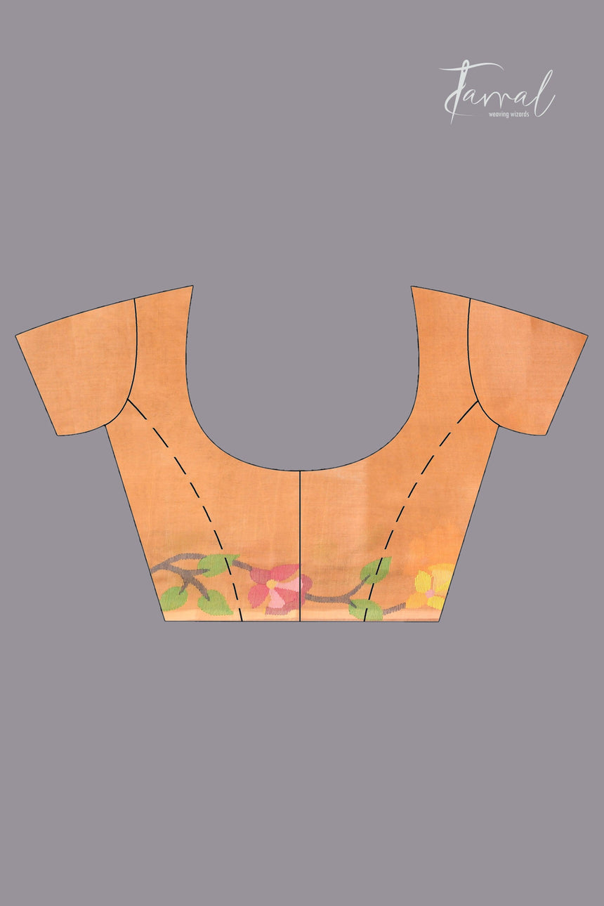 Saffron Floral Splendor muslin silk handwoven jamdani saree blouse