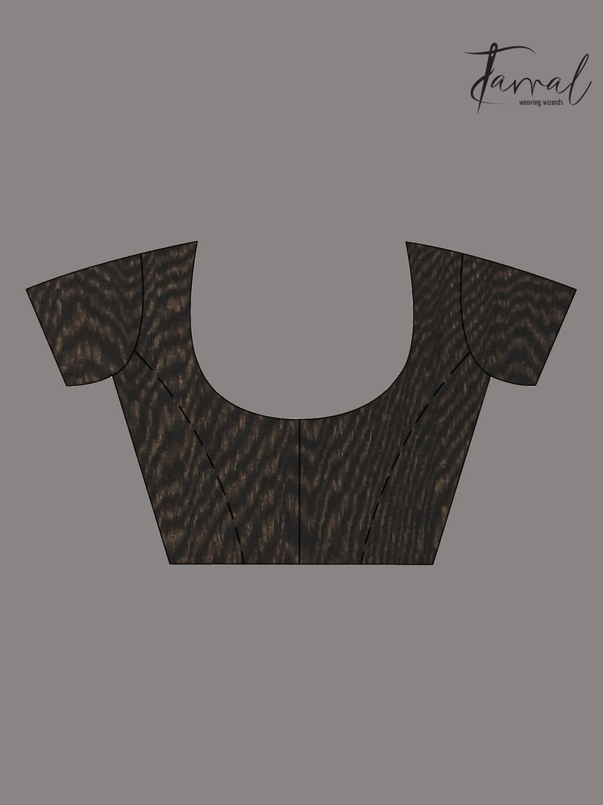 Silk Linen Handwoven Jamdani Saree in charcoal black color blouse