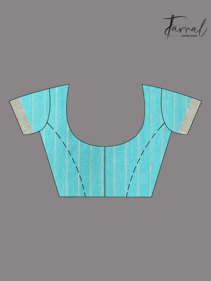 Sky Blue With Lotus Pallu Silk Linen Handwoven Jamdani Saree blouse