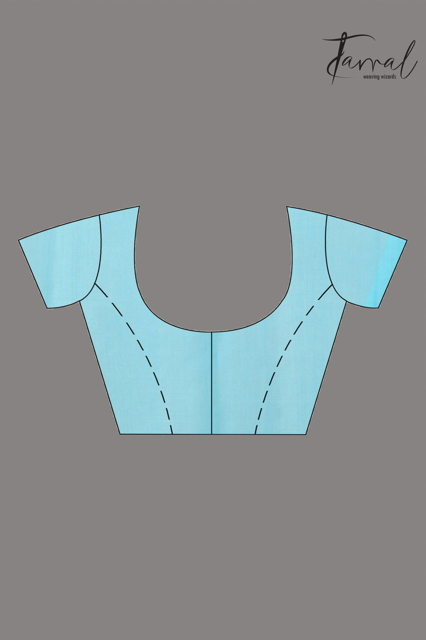 Sky Firoza with muslin silk floral handwoven jamdani saree blouse