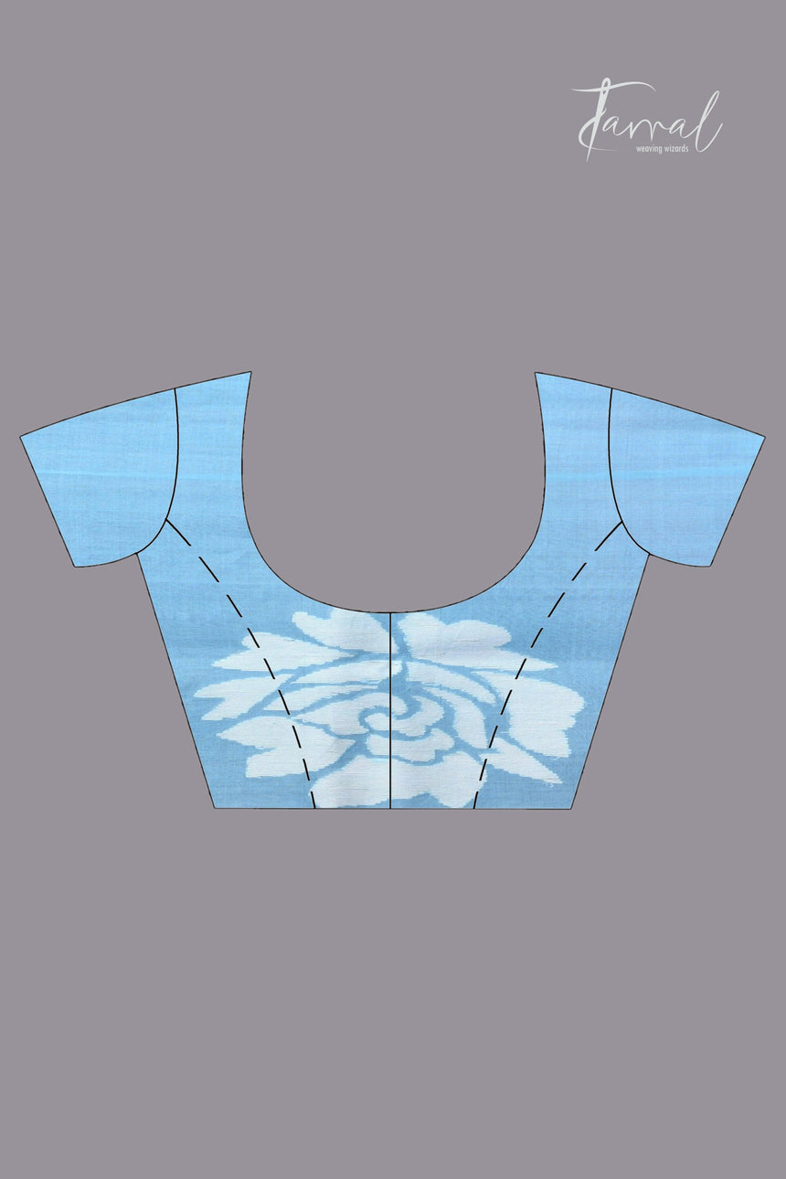 Sky blue with allover rose motifs handwoven jamdani saree blouse