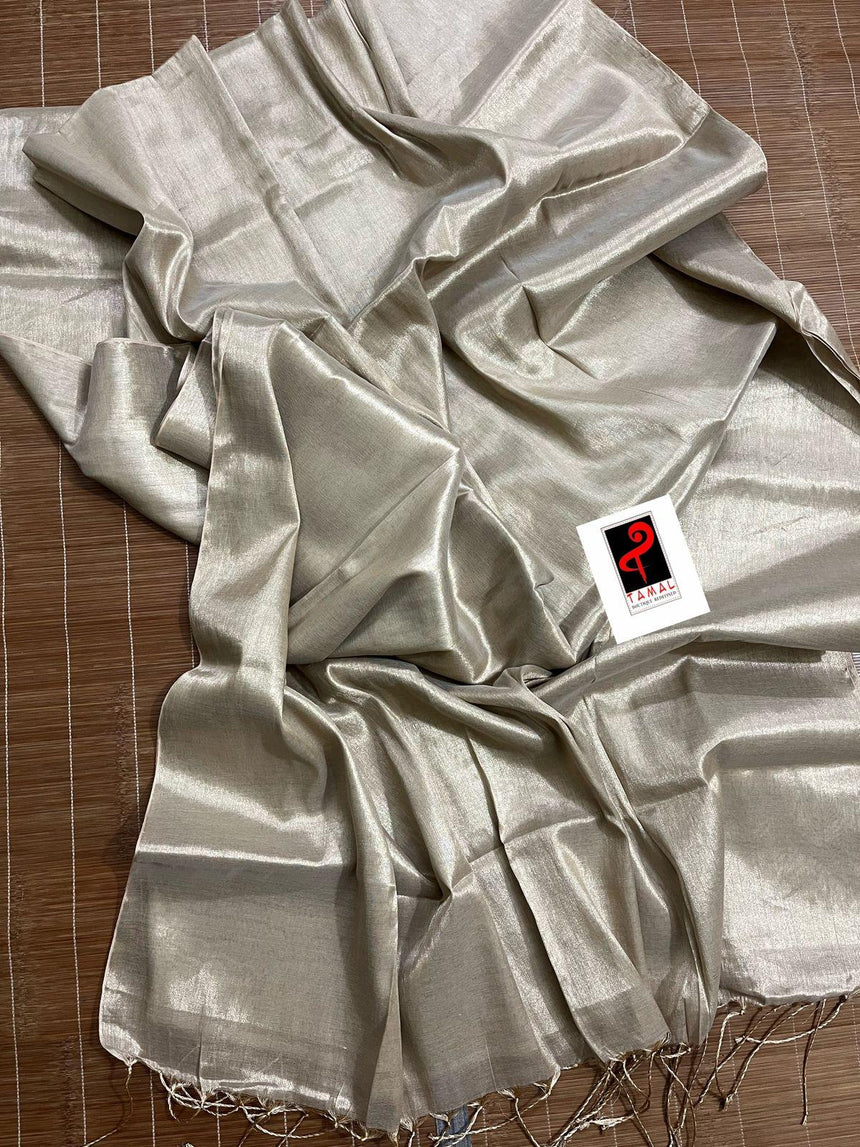 Still grey tissue handloom saree - Tamal Boutique