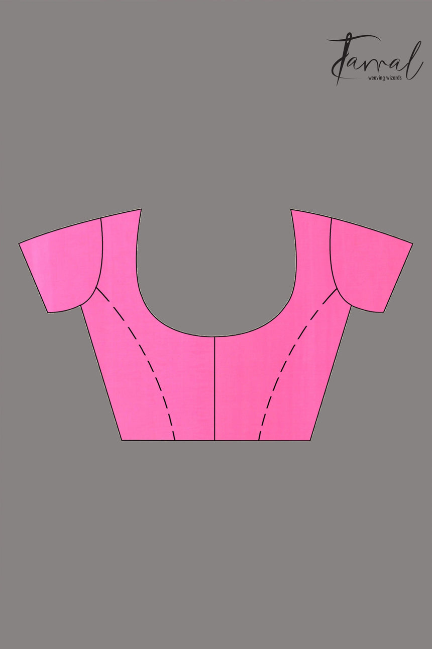 Sweet Pink Muslin Silk Jamdani Handwoven with floral border blouse