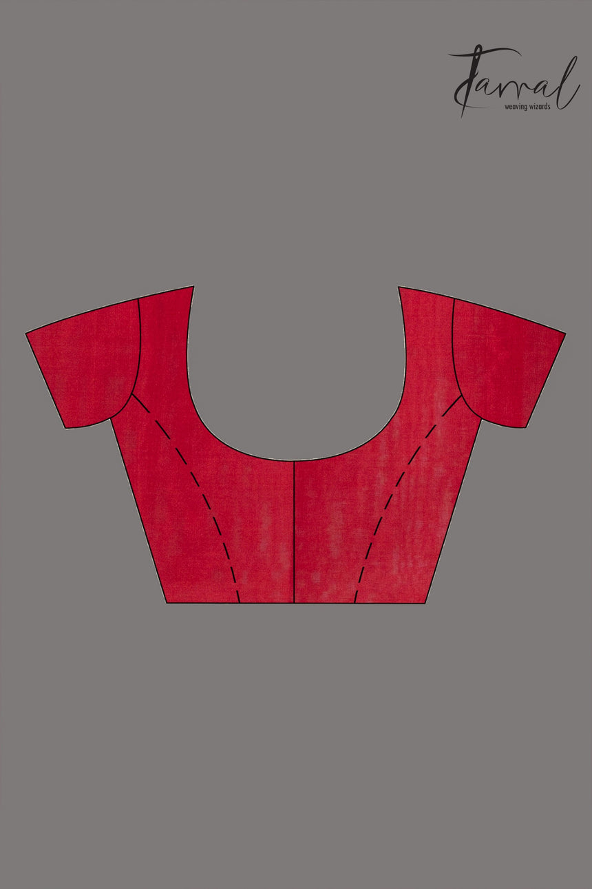 Sweet red floral border handwoven muslin silk jamdani saree blouse