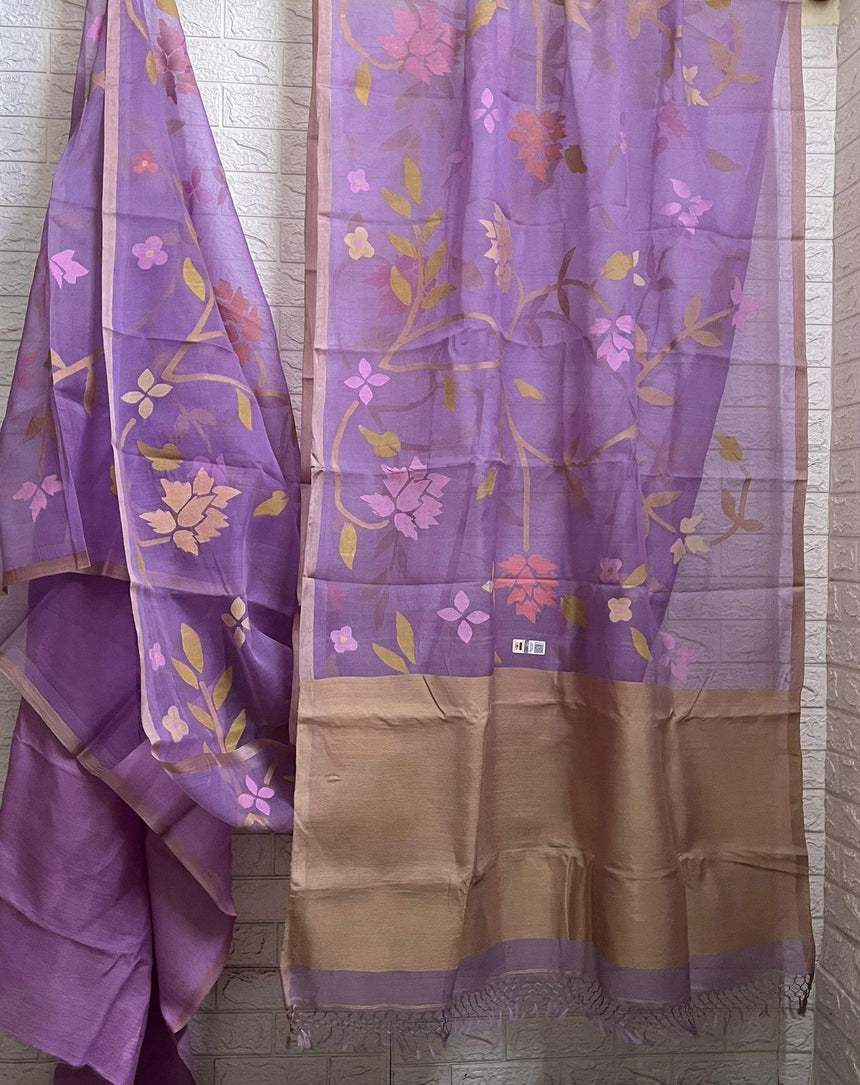 Sweet lavender with multi colour nag panchami allover floral handwoven jamdani saree - Tamal Boutique