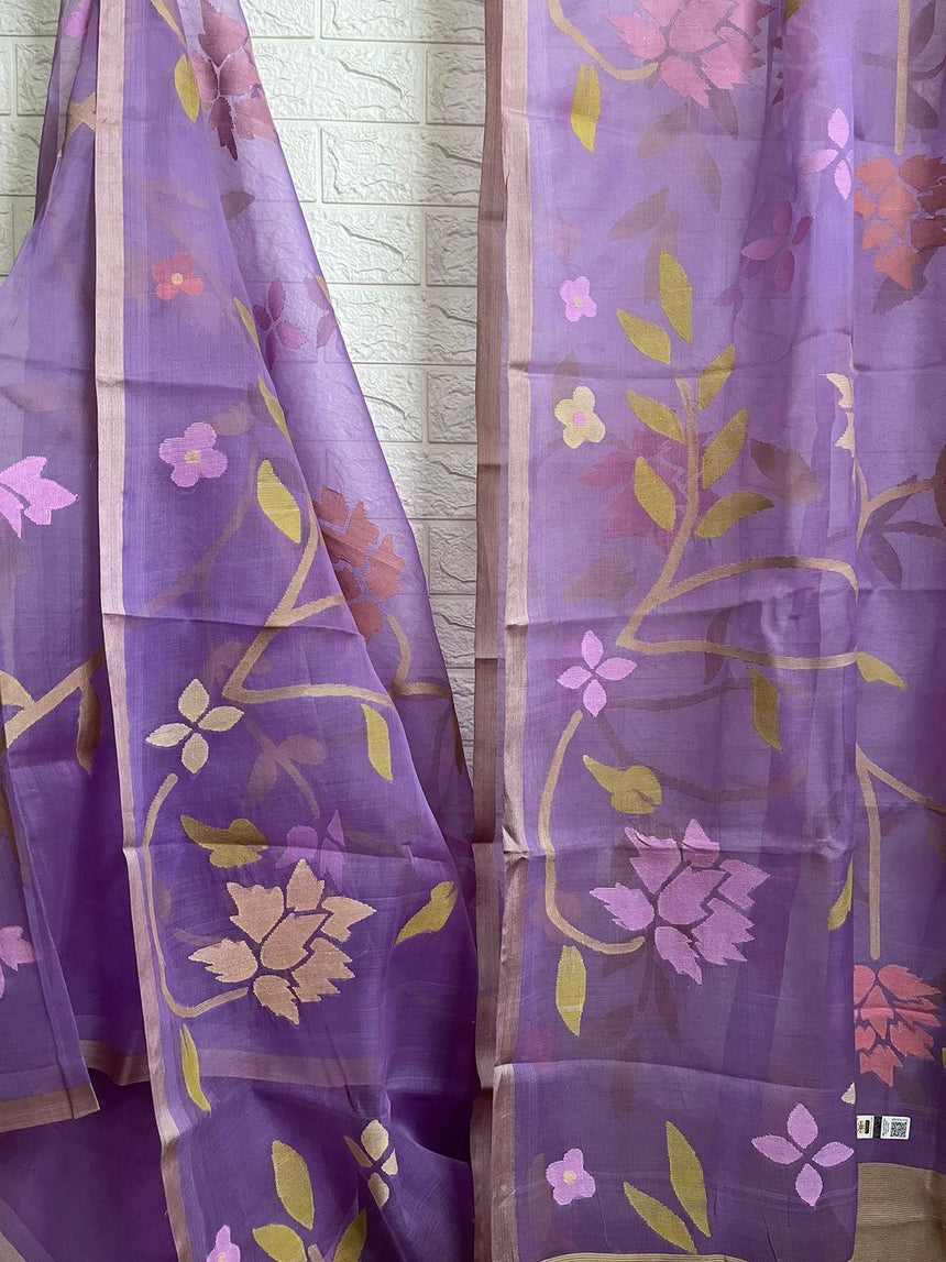 Sweet lavender with multi colour nag panchami allover floral handwoven jamdani saree - Tamal Boutique