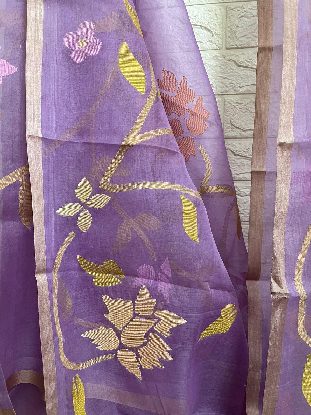 Sweet lavender with multi colour nag panchami allover floral handwoven jamdani saree - Tamal Boutique