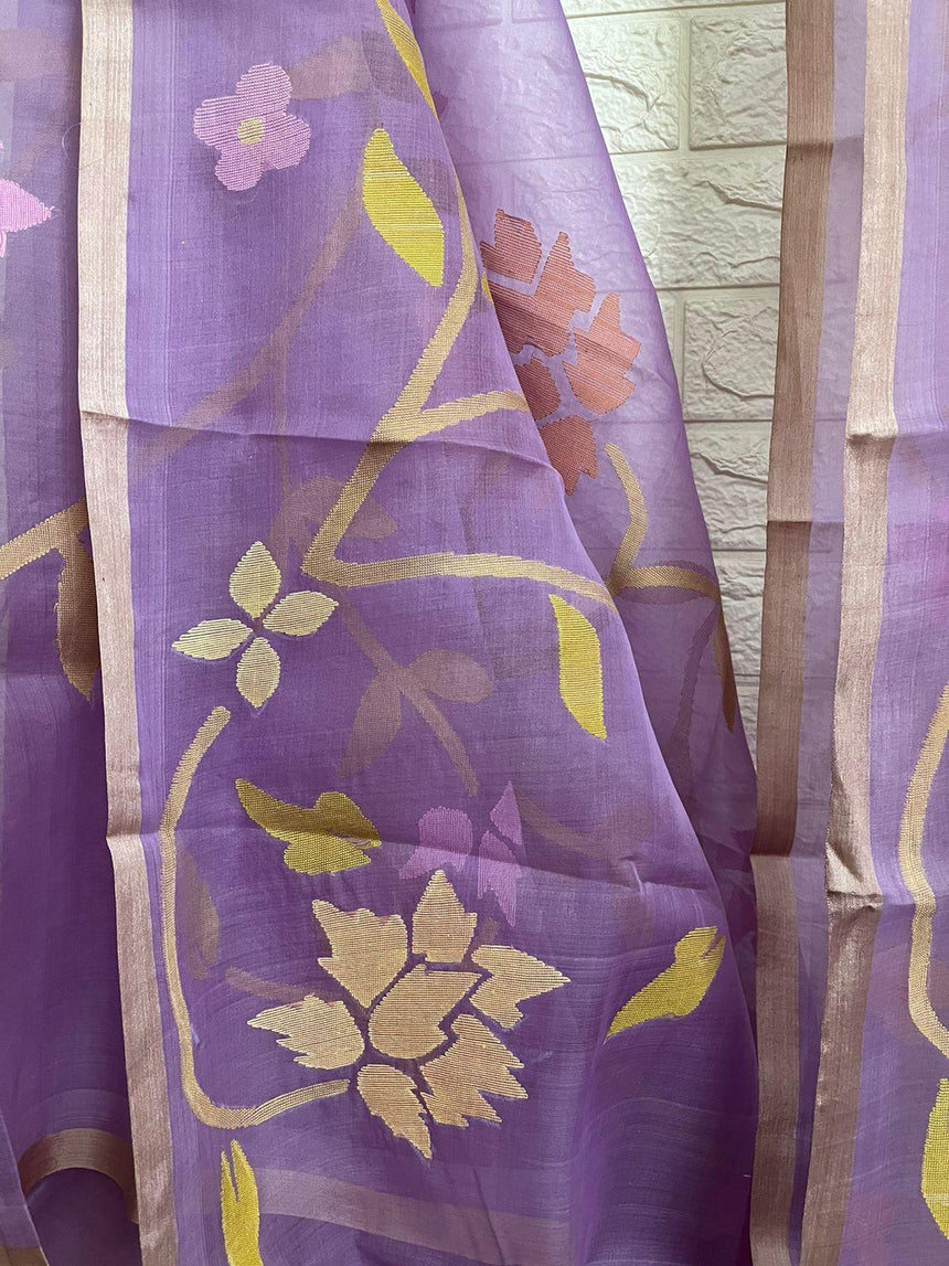 Sweet lavender with multi colour nag panchami allover floral handwoven jamdani saree - Tamal Boutique