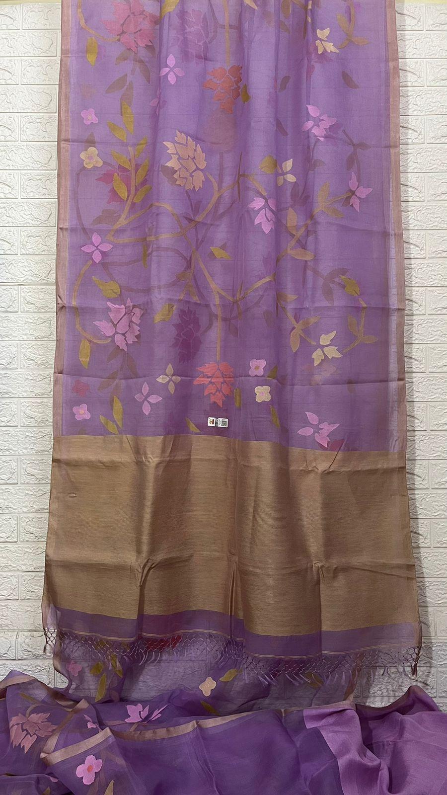 Sweet lavender with multi colour nag panchami allover floral handwoven jamdani saree - Tamal Boutique