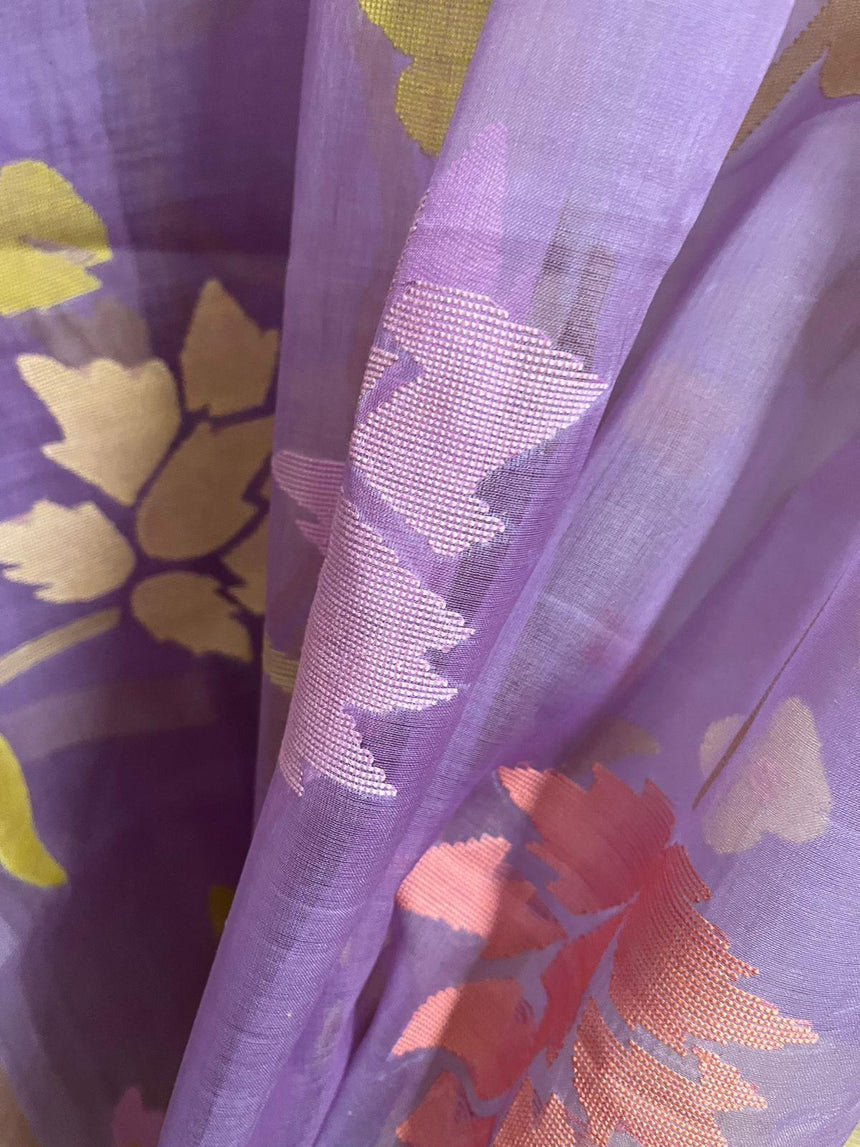 Sweet lavender with multi colour nag panchami allover floral handwoven jamdani saree - Tamal Boutique
