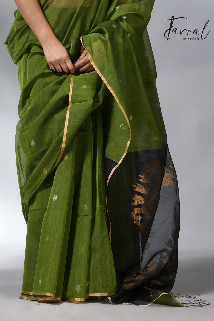 The Green silk cotton in Handwoven jamdani saree collection