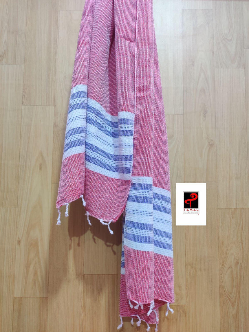 Red with white & blue handcrafted towel (Single) - Tamal Boutique