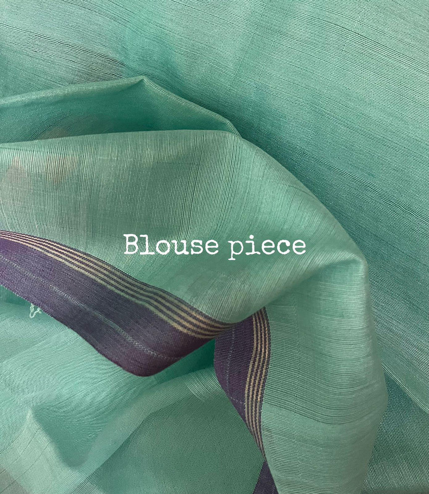 Turquoise blue with allover seasonal floral motifs handwoven muslin silk jamdani saree - Tamal Boutique