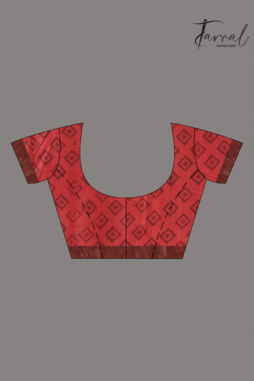 Tussar Silk Saree with Golden Zari Border & Prints blouse