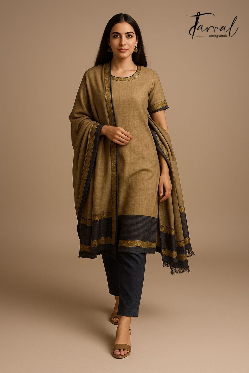 Beige colour with zari border tissue linen kurti & dupatta set