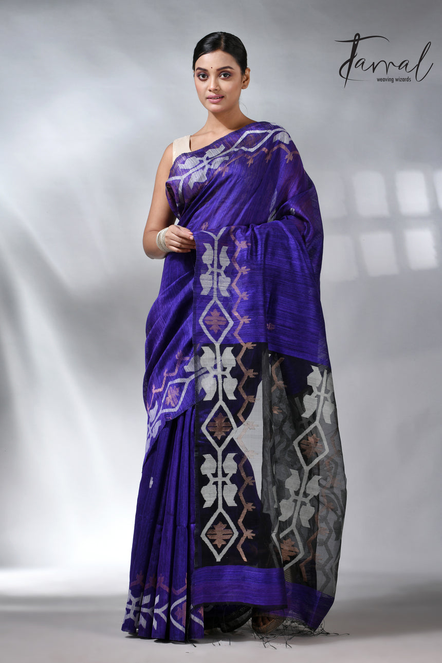 Violet colour matka silk traditional handwoven jamdani saree
