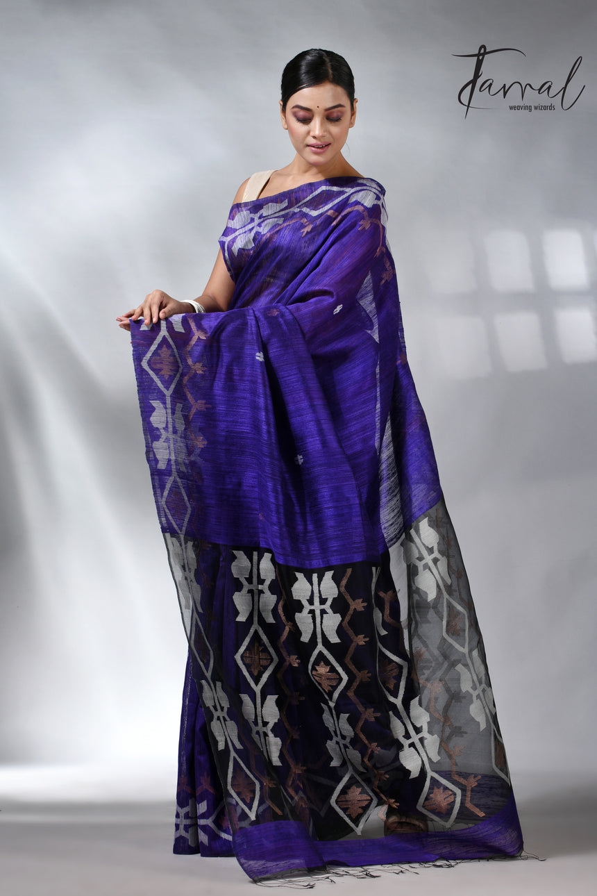 Violet colour matka silk traditional handwoven jamdani saree