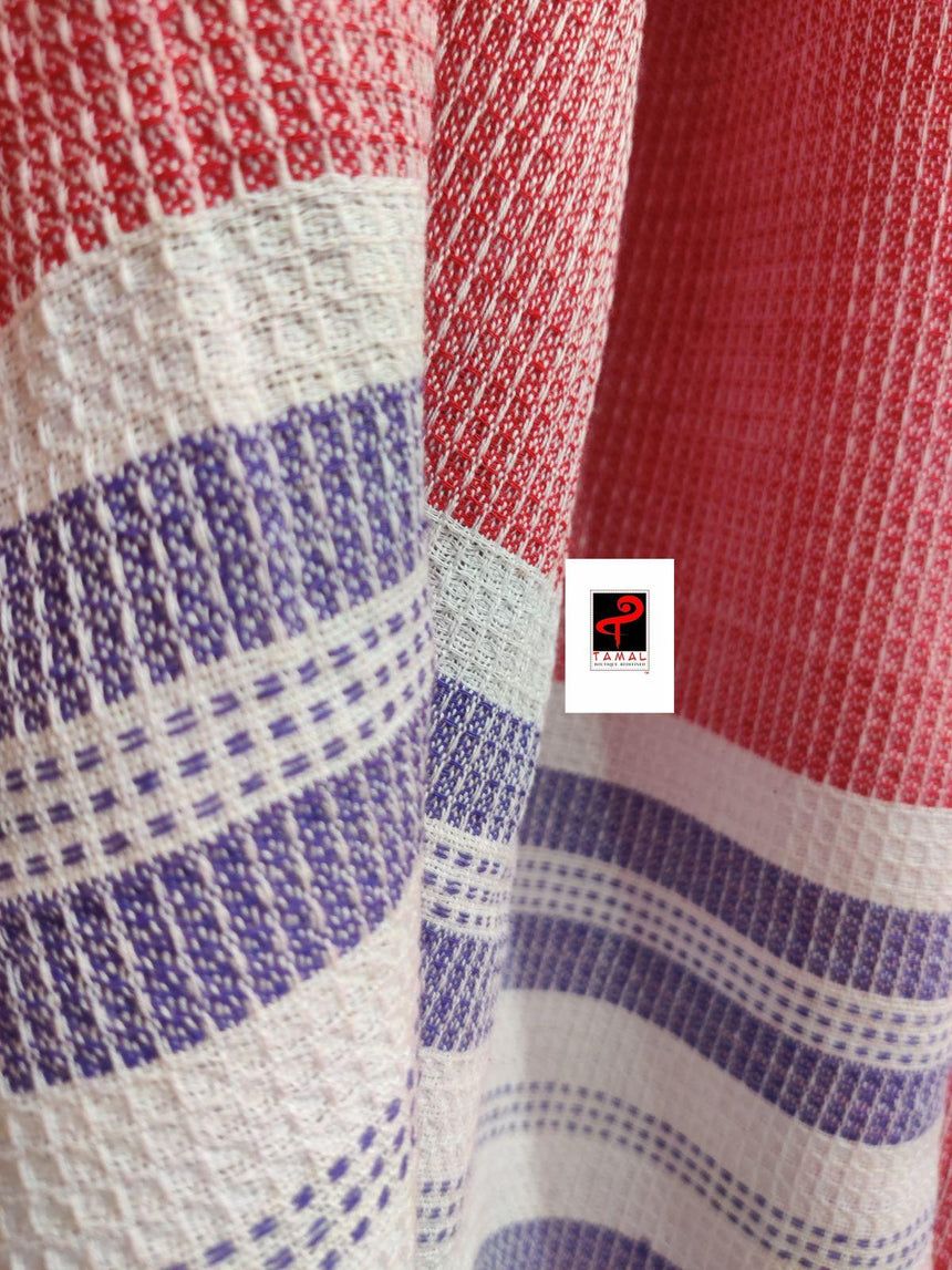 Red with white & blue handcrafted towel (pair) - Tamal Boutique