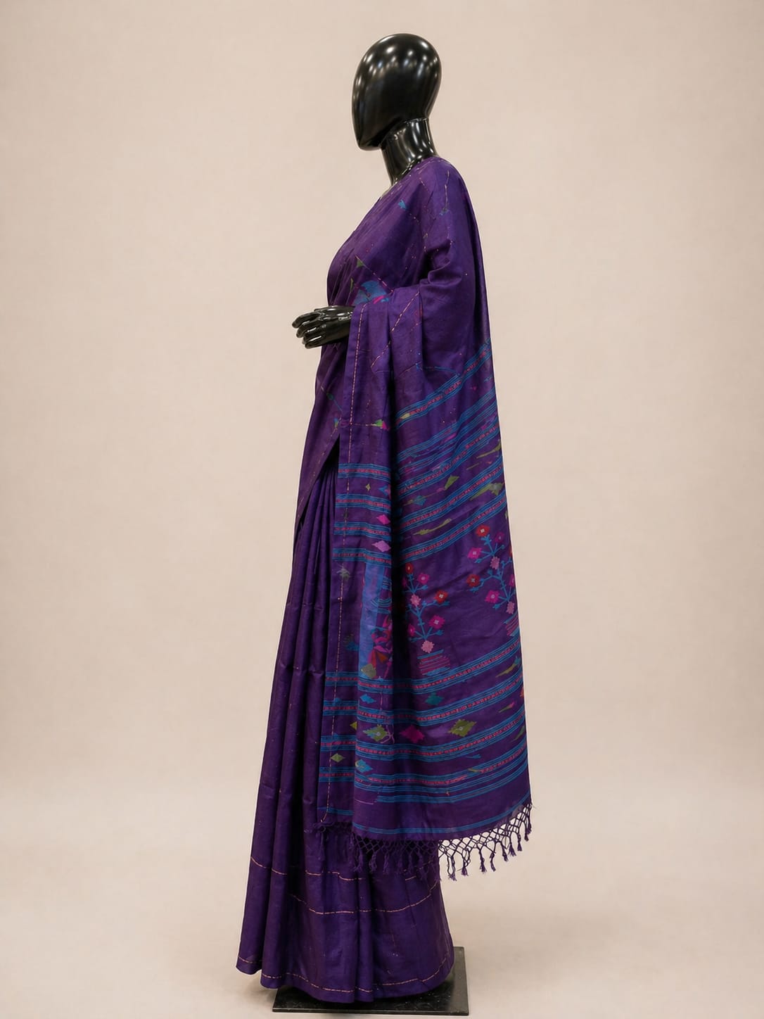 Purple Tussar Silk Handwoven Jamdani Saree – Traditional Pattern | Silk Mark Certified