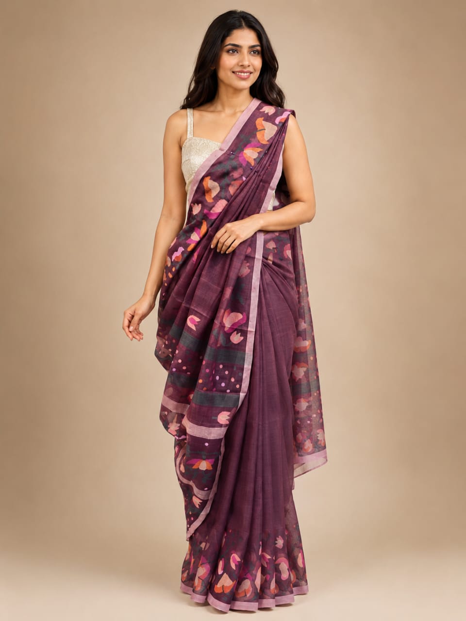 Pure & Premium Muslin Silk Handwoven Needlework Jamdani Saree – Deep Win